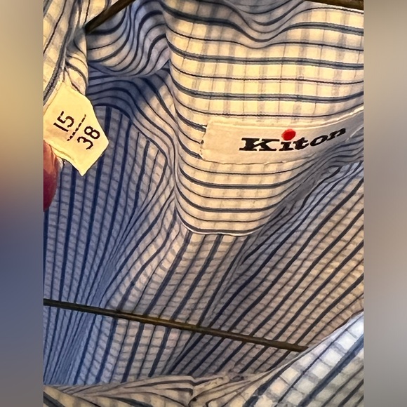 #53 KITON Designer Blue Gingham Plaid Cotton Shirt 15 - Picture 6 of 13